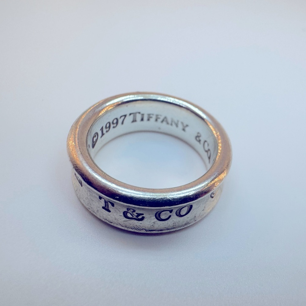 Tiffany & Co Ring Tiffany & Co 1837 Ring Silver SZ 5 Wide Band 1997 w Pouch - Picture 7 of 10